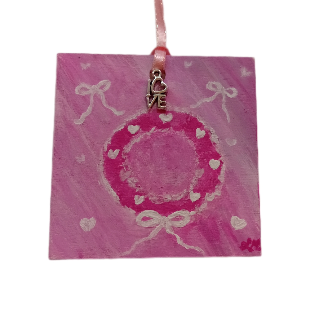 Charming Pink Heart Wreath Ornament